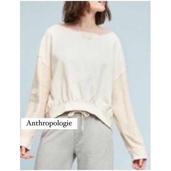 Anthropologie Saturday Sunday Au Fait Cream Pink Metallic Trim Linen Sweatshirt - Picture 2 of 12